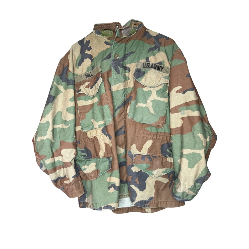 Vintage US Army M-65 Field Jacket Woodland Camo Military Issue Mens Medium